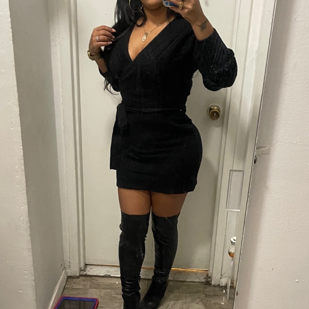Navy blue sweater mini dress
